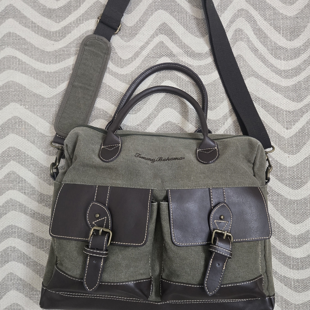 Tommy Bahama Olive and Dark Brown Messenger Bag